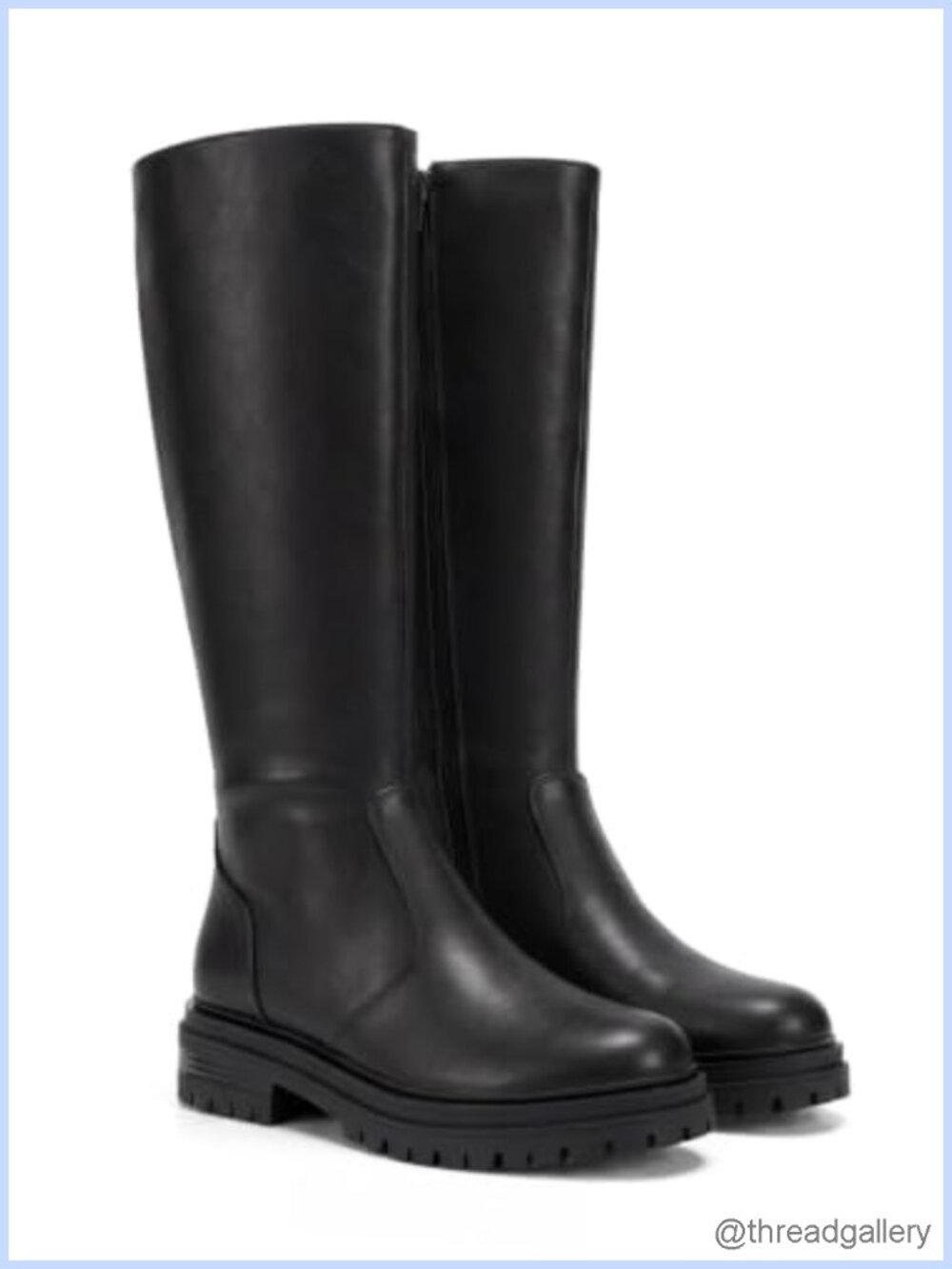 Coutgo Women's Knee High Platform Boots Chunky Low Heel Zip Faux Leather